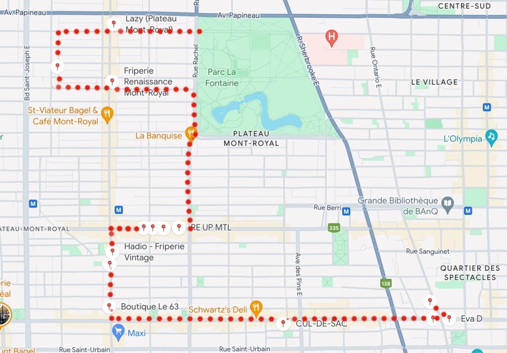 MAP ROUTE ultimate thrift crawl montreal